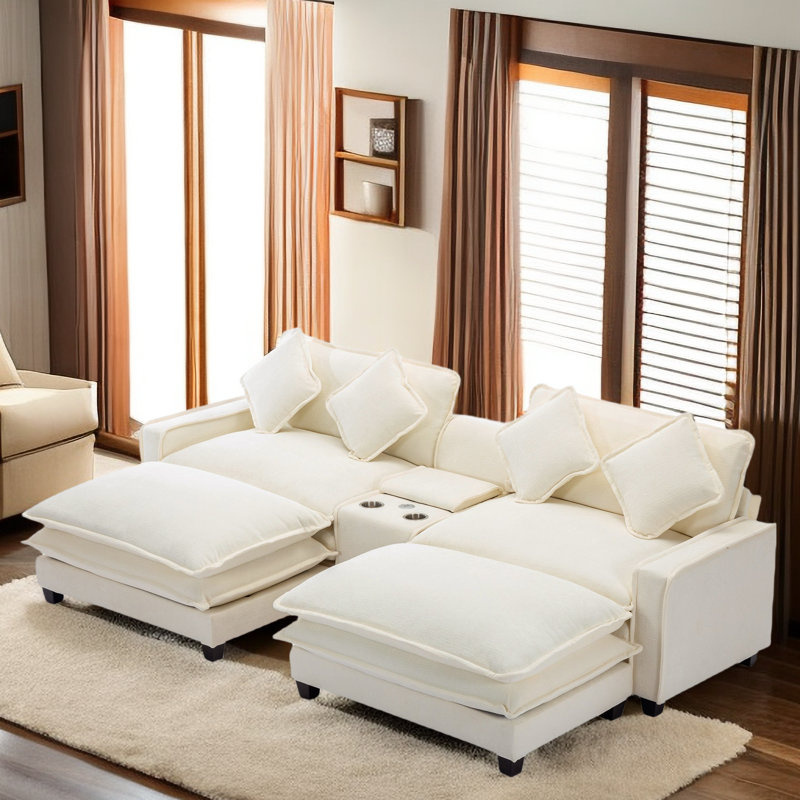 Hokku Designs Zayshaun Sofa with Two Ottomans, Cup Holders Hokku Designs Zayshaun Sofa with Two Ottomans, Cup Holders